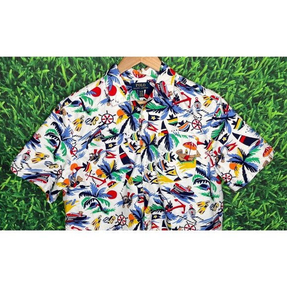 Polo Ralph Lauren Other - Polo Ralph Lauren Nautical Bearwaiian Print Button Front Shirt Boys XL 18-20